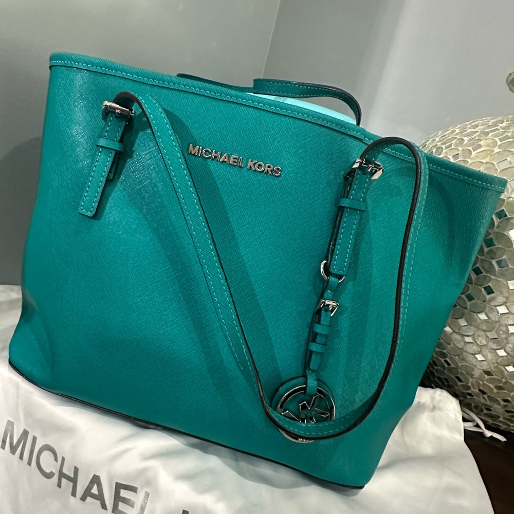 Michael Kors Teal Tote Bag with Bag Cover